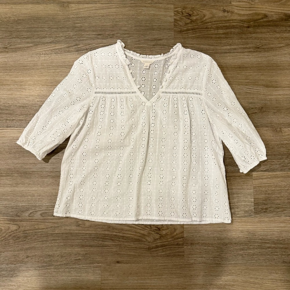 Caslon White Eyelet‎ Peasant Blouse Womens Medium Cotton Boho Top
